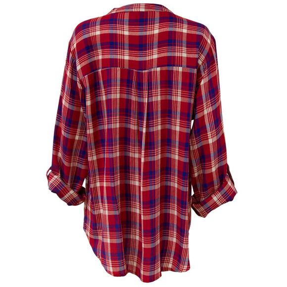 Woodland Creek Women's Front Lace-Up Long Sleeve Shirt in Red & Blue Plaid, XL - Picture 3 of 8